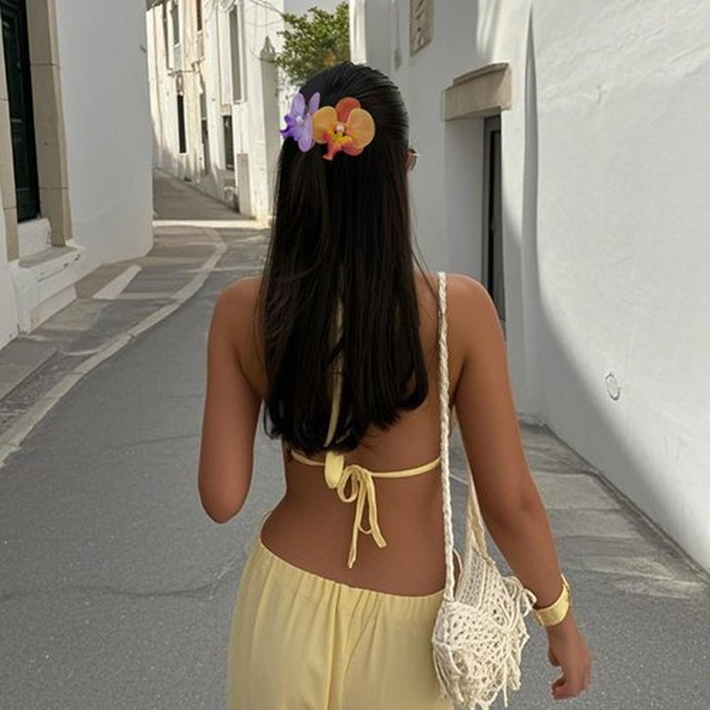 Hawaiian Flower Hair Clips, Bohemian Butterfly Orchid Hairpin, Artificial Tropical Phalaenopsis Hair Barrette for Seaside Holiday, Bridal Hair Accessories Pins Headwear for Women Girl（4 inches;7pcs)
