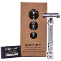 Parker 66R Long Handle Butterfly Safety Razor – Twist-to-Open Brass Frame with Textured Chrome Finish for Close, Comfortable Shaves - 5 Blades Included