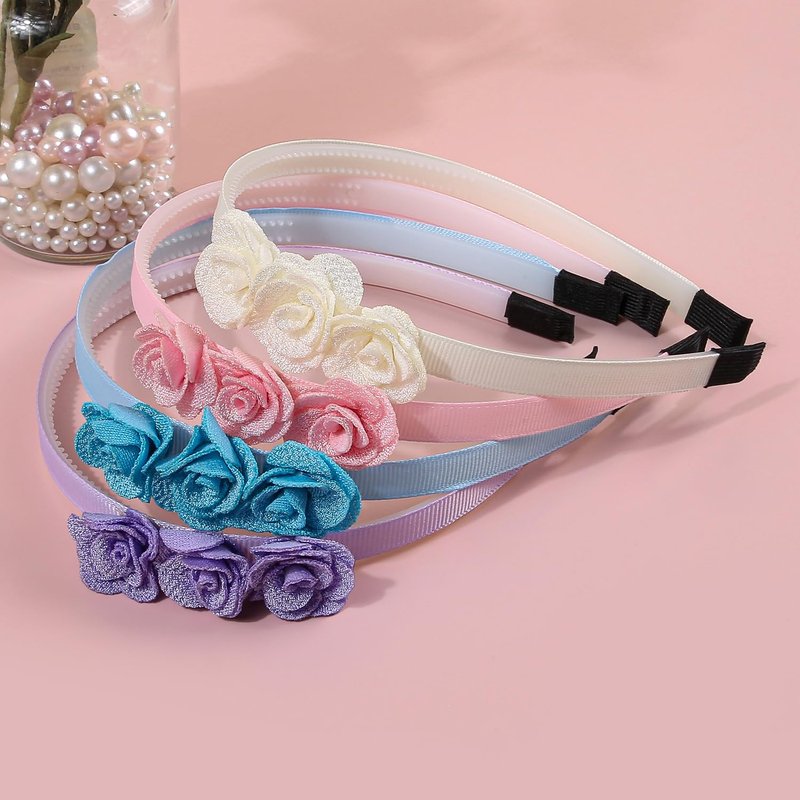 XIMA 16pcs Small Rose Flower Headbands for Girls Toddlers Kids Teens Children and Women,Girls Hair Bands Made of 3pcs Fabric Rose Flower for Hair Accessories