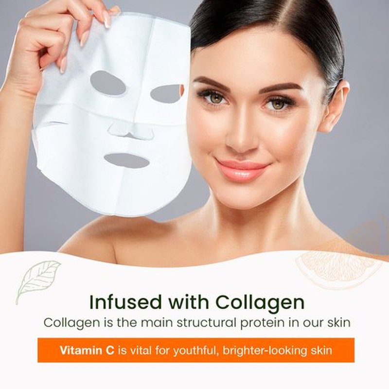 Natural Chemist Vitamin C & Collagen Sheet Face Mask - Brightening, Anti-Aging, Skin Nourishing, Moisturizing, Dermatologist Tested, Cruelty Free Korean Skin Care For All Skin Types - 20 Masks