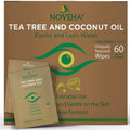 NOVEHA 60PCs Tea Tree & Coconut Oil Eyelid & Lash Wipes - For Demodex, Blepharitis & Itchy Eyes, Individually Wrapped Eyelash Wipes With Aloe Vera, Natural Makeup Remover & Daily Eye Cleanser