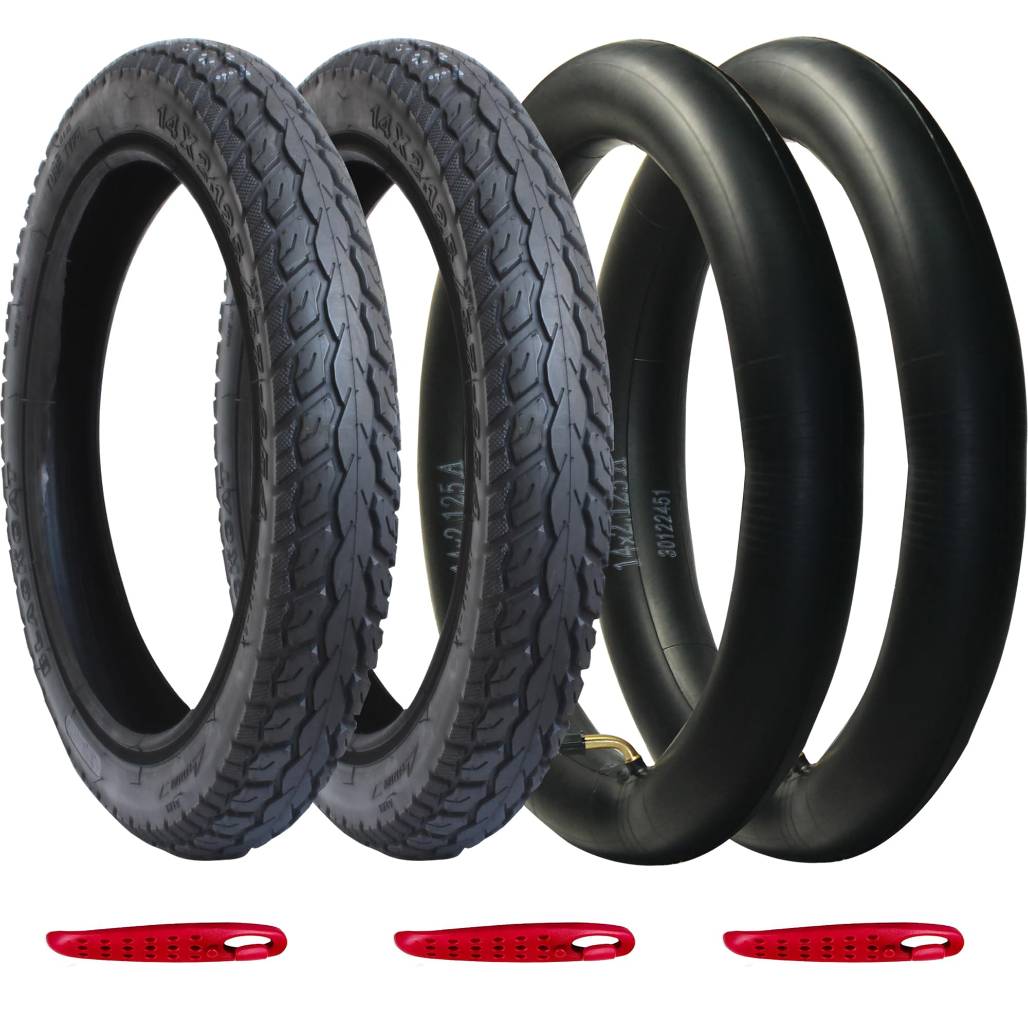 Libereco 2 Pack Electric Bike Tire 14x2.125(57-254 for 10" Rim) with 2 Bent Valve Tubes 3 Tire Levers Anti-Slip Folding E-Bike, Kids Bike Tire