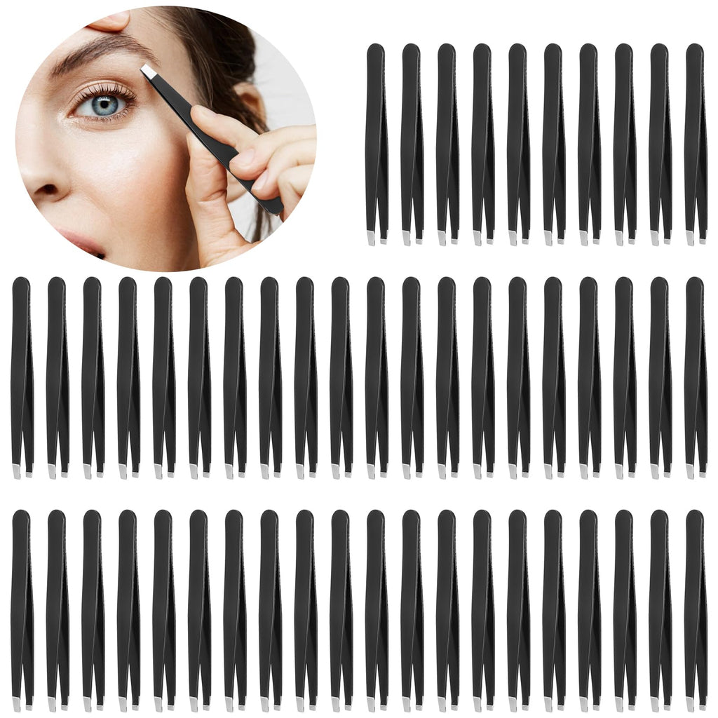 50 Pcs Eyebrow Tweezers Stainless Steel Slanted Tip Tweezers Inward Growing Hair Remover Eyebrow Precision Splinter Kit Suitable for Women and Men Leg Facial Skin