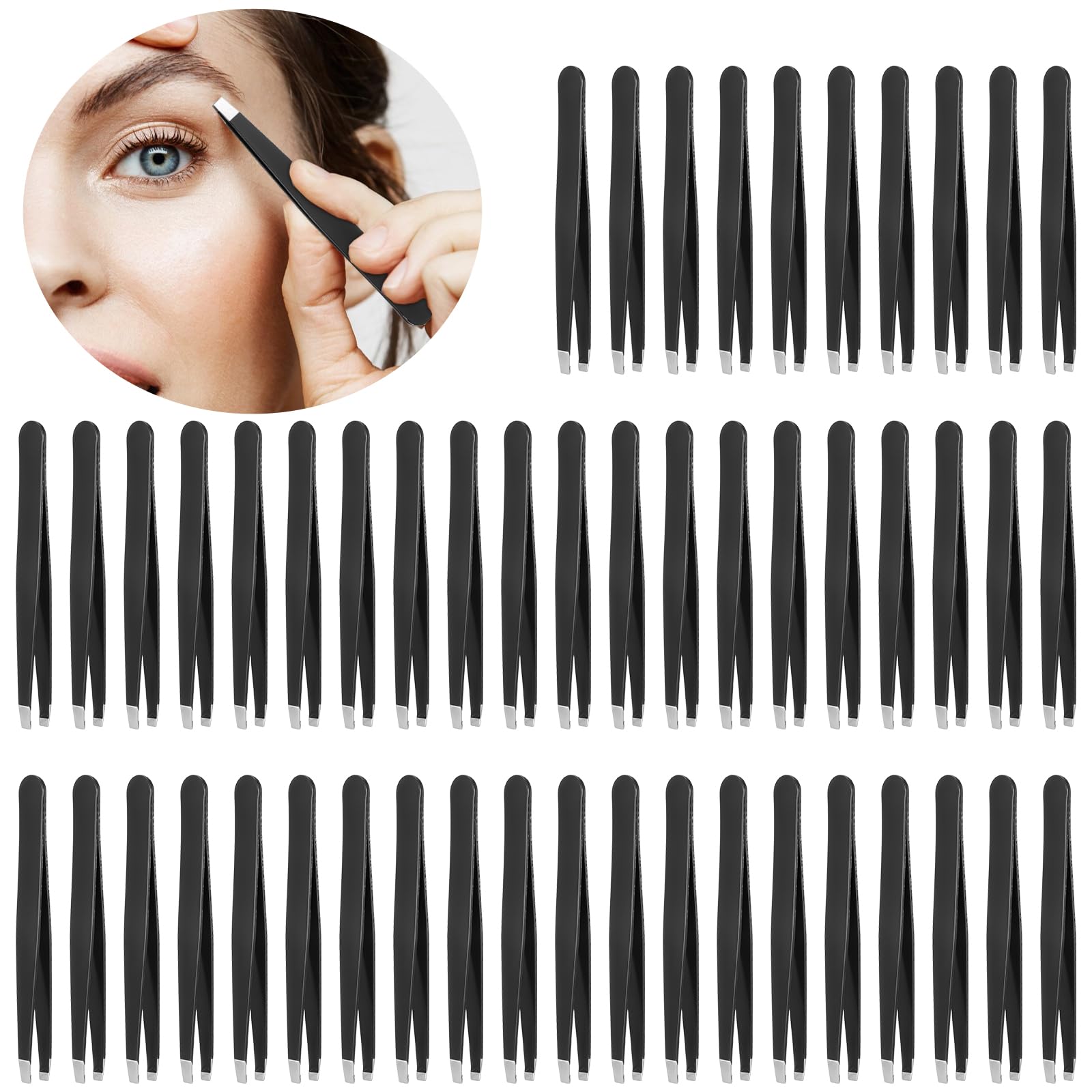 50 Pcs Eyebrow Tweezers Stainless Steel Slanted Tip Tweezers Inward Growing Hair Remover Eyebrow Precision Splinter Kit Suitable for Women and Men Leg Facial Skin