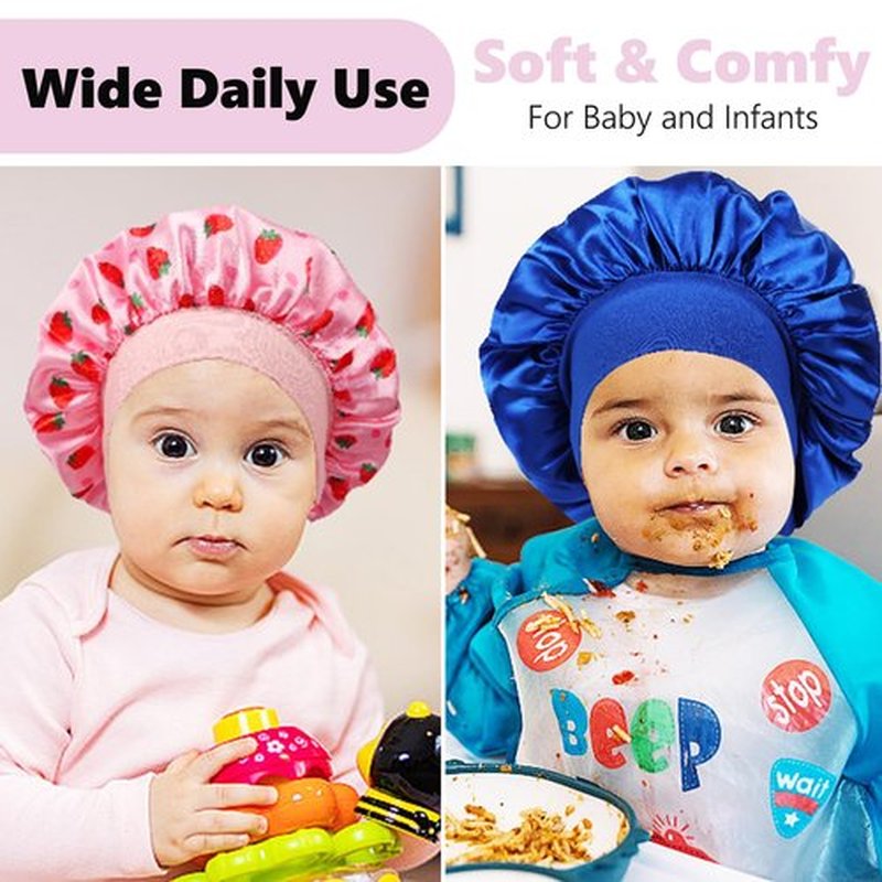 3 PCS Satin Baby Bonnet for Sleeping Silk Sleep Cap Bonnets for Baby Girls and Boys Infant Strawberry
