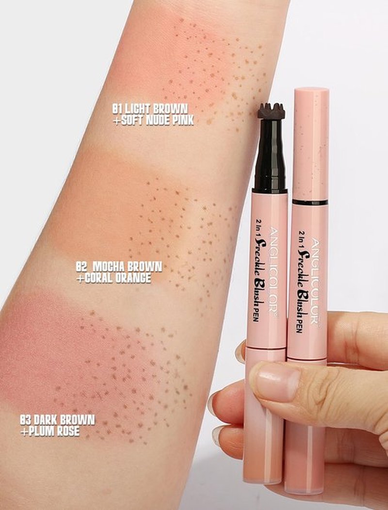 Anglicolor Freckle Pen, 2 in 1 Faux Freckle Stamp with Blush, Quick-drying, Waterproof, Long-Lasting, Natural Sun-Kissed Look for Beach Days Daily No-Makeup Look (01 Light Brown+Soft Nude Pink)