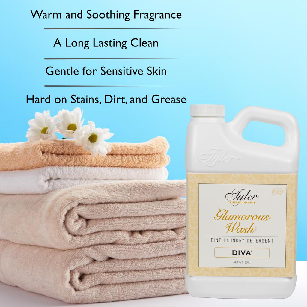 Tyler Candle Laundry Detergent Glamorous Wash, Diva 32 oz Bundle with Tyler Candle Mixer Melts, Autoglam Freshener, and Stain Remover Pen, (32111)