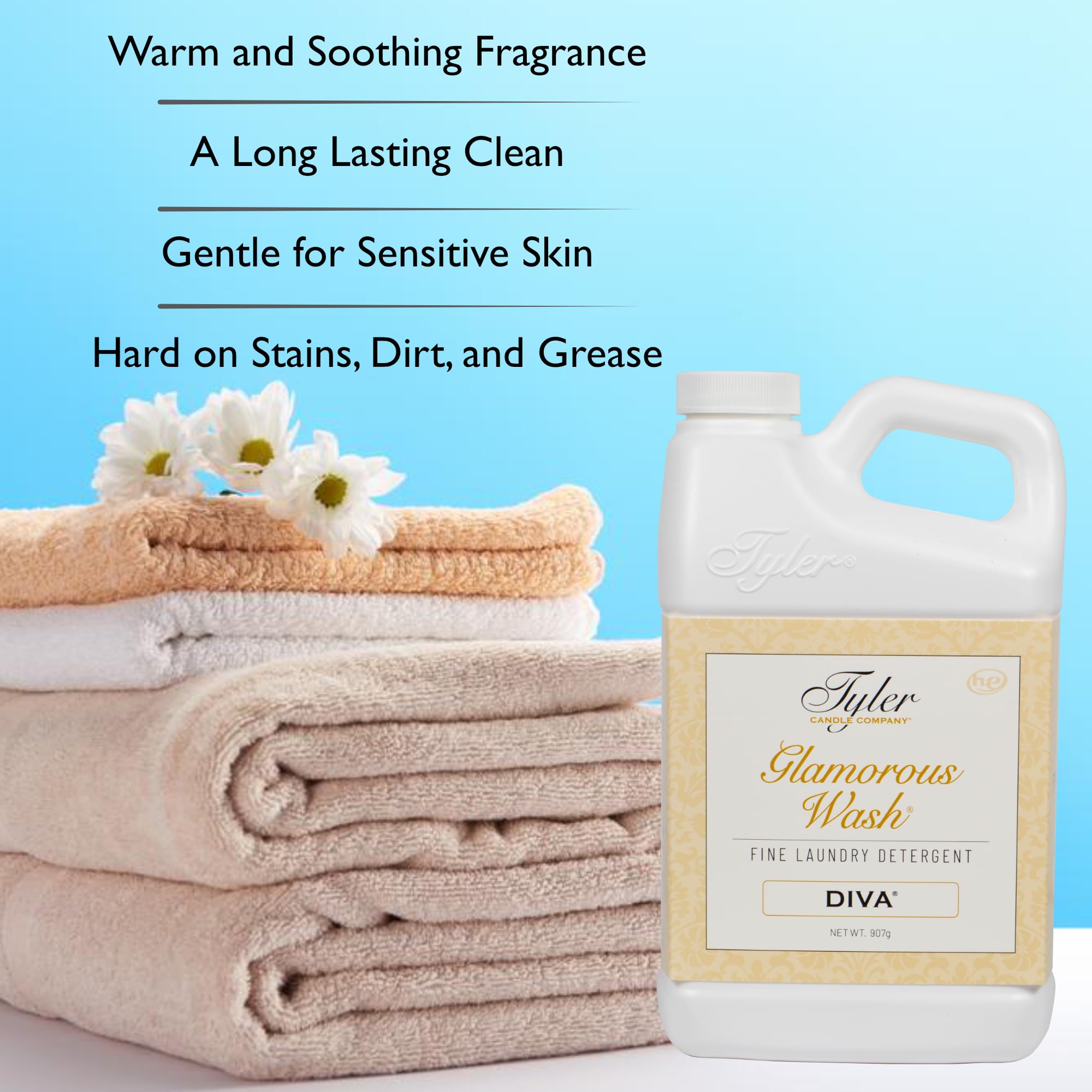 Tyler Candle Laundry Detergent Glamorous Wash, Diva 32 oz Bundle with Tyler Candle Mixer Melts, Autoglam Freshener, and Stain Remover Pen, (32111)