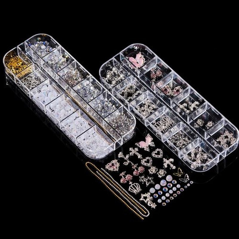 KACHIMOO Silver Nail Charms and Gems,Pink Nail Art Charms 4 Boxes Nail Gems Nail Pearls 3D Butterfly Cherry Heart Star Bow Flower Dollar Cross Nail Rhinestones,3D Nail Art Charms for Nails Design