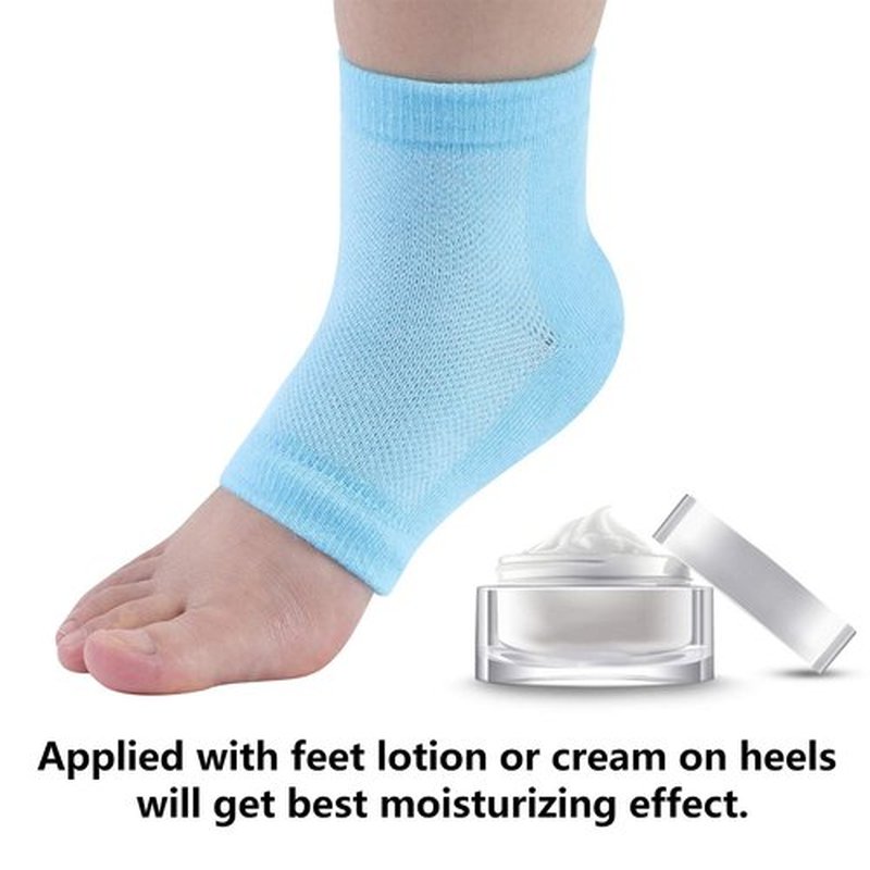 Senkary 4 Pairs Heel Moisturizing Socks Open Toe Socks Gel Heel Socks Cotton for Dry Cracked Feet Women Men (Pink, Turquoise, Blue, Grey)