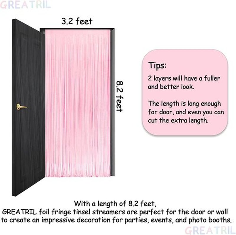 GREATRIL Party Photo Backdrop - Pink & Blue Foil Fringe Tinsel Streamers for Gender Reveal & Birthdays - 3.2ft X 8.2ft | 2 Packs