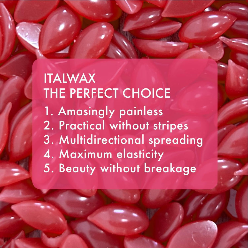 Italwax Classic Line Rose Hard Wax Beads 1.1 lb (500 g) – Medium-Long Setting Stripless Wax for Large Areas & Coarse Hair – Made in Italy