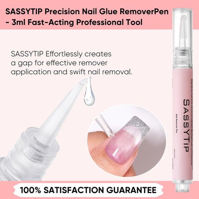 SASSYTIP Nail Glue Remover Pen for Press On Nails, Click & Remove Design, Acetone-Free Gentle Formula for Fake Nails & Nail Glue, 0.11 fl.oz. (2 PCS)