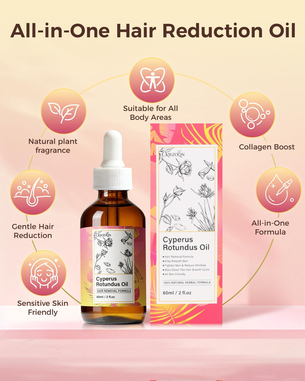 CKWZOQN Cyperus Rotundus Oil, Cyperus Rotundus Oil For Hair Removal, Reducing Body Hair Growth, Soothes Skin & Minimizes Pores, Moisturizing, All Skin Types, 2 Fl Oz