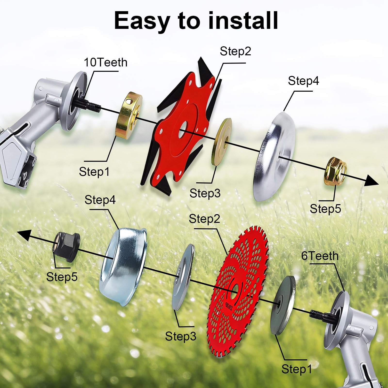 GOROBU Steel Trimmer Head with 6 Blade Razors and 36 Teeth Brush Cutter Blade, 65Mn Steel, Adapter Kits Included for for Many Stihl Husqvarna Sears Echo Poluan Redmax Shindaiwa