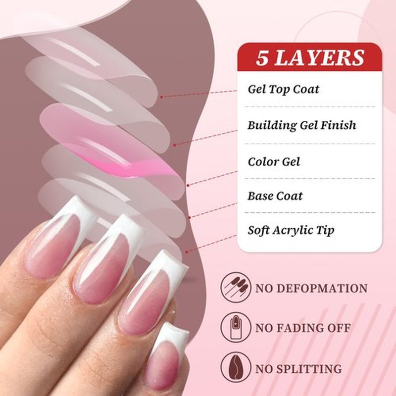 240pc White French Tips Press on Nails Square Fake Nails with Tabs, Medium Nails Press ons French Tip Acrylic Nails Pink Glue ons Nails Square False Fingernail Artificial Nails Stick on Nails Women