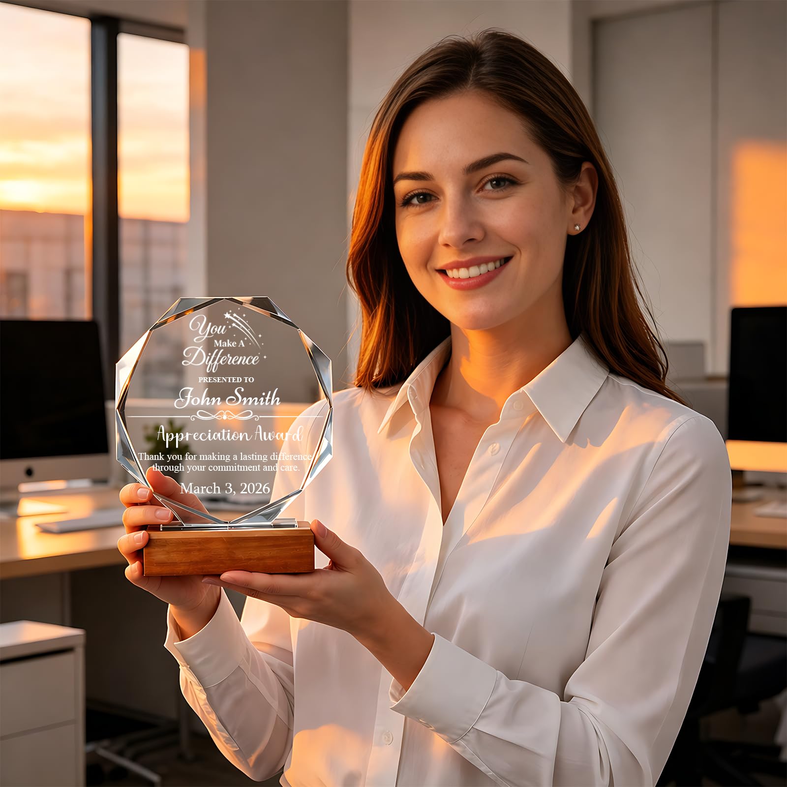 iStutzen Custom Crystal Award Trophy, Personalized Recognition Engraved Crystal Award with Logo/Name/Text for Corporate Recognition, Employee Appreciation, Years of Service, Retirement(Style-1)