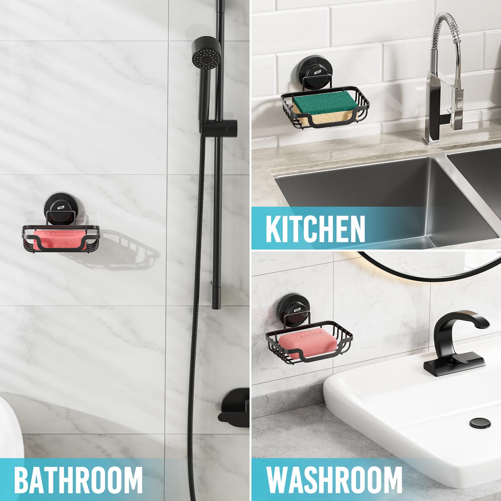 TAILI Soap Holder Dish Suction Cup, Soap Dish for Shower, Suction Bar Soap Holder for Bathroom, Rustproof Stainless Steel Drainable Bath Soap Dish Black