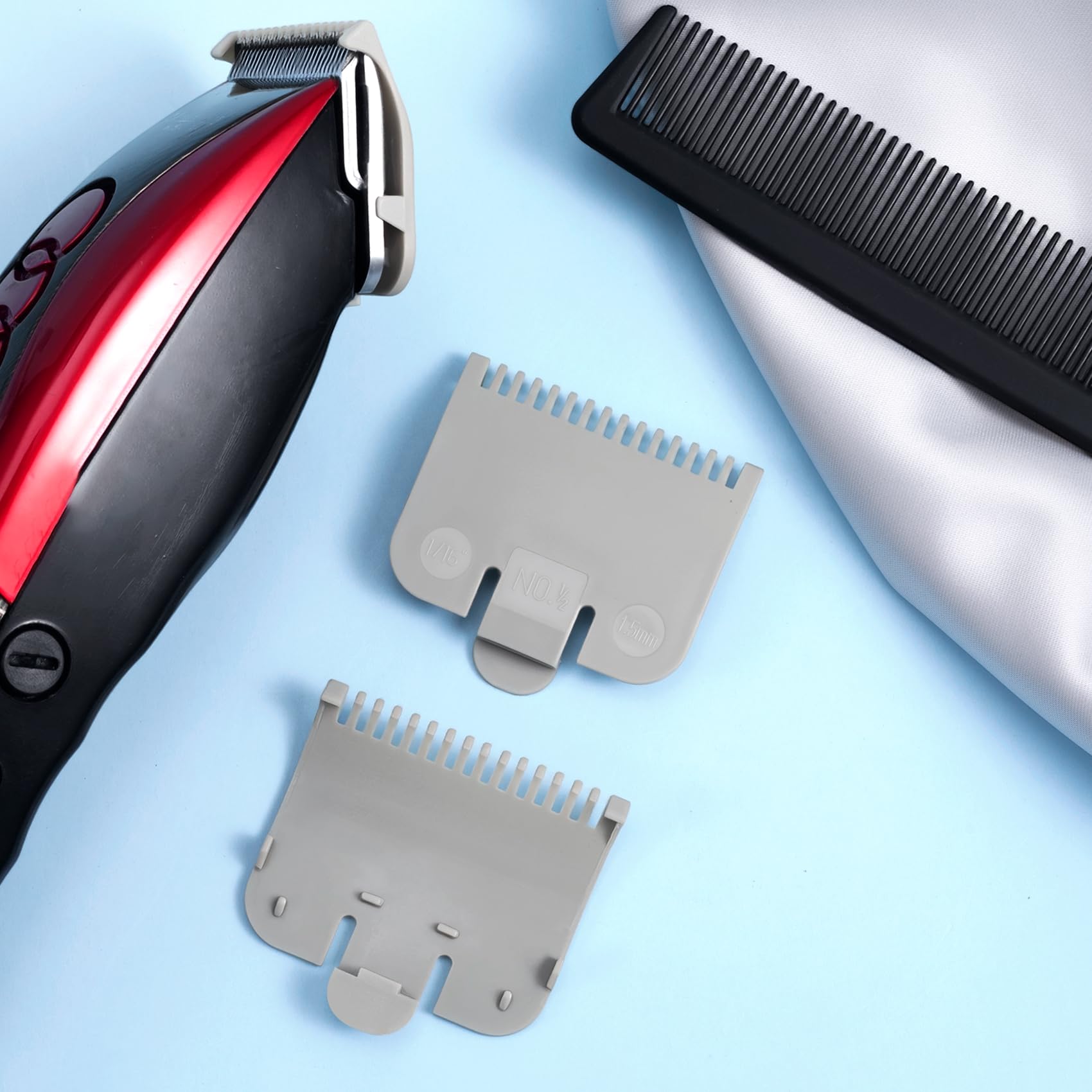 DC,CLISENCE 2pcs Hair Clipper Guards, Attachment Number #1/2-1/16''(1.5mm), Nylon Guards for Clippers, Clipper Attachments Replacement for Cutting Hairstyles Sideburns Beards - Gray