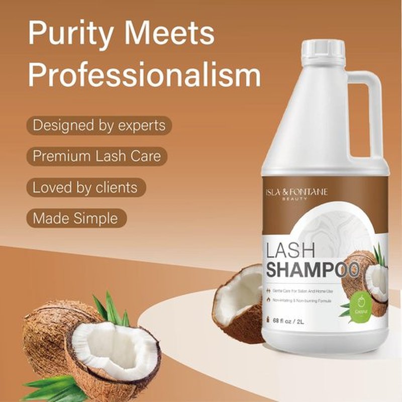 Isla & Fontane Lash Shampoo Bulk – Multi-Scent Series – 68 fl oz / 2L | Gentle Eyelash Cleanser Bulk for Lash Extensions | Non-Irritating | Professional Lash Bath Foam For Salon And Home Use (Coconut)
