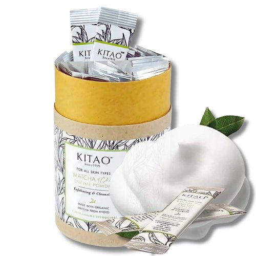 KITAO 30EA Exfoliating Enzyme Powder Face Wash for Women, Foam Face Wash Powder Travel Size with ECOCERT Level Matcha, Chia, Quinoa Seed& Ceramides, Foaming Facial Cleanser for Men Made in Japan