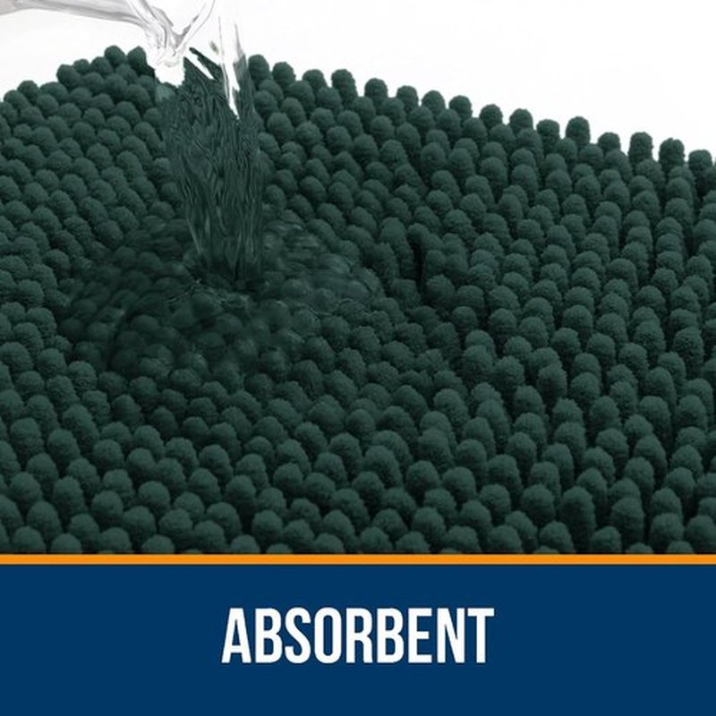 OLANLY Bathroom Runner Rugs - Soft Absorbent Chenille with Rubber Backing | 47x24, Quick Dry, Blackish Green