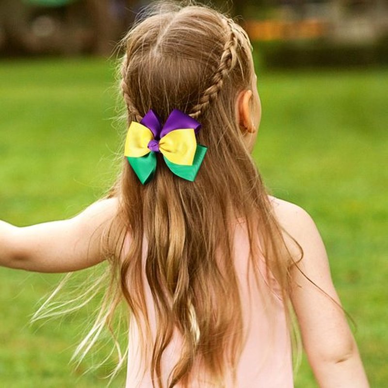 Mardi Gras Hair Bow Clips for Girls Women 2pcs 3.5" Fat Tuesday Ribbon Cheer Bow Hair Pins Piece Circus Carnival Parade Outfit Masquerade Party Dress Decor Accessories Gift