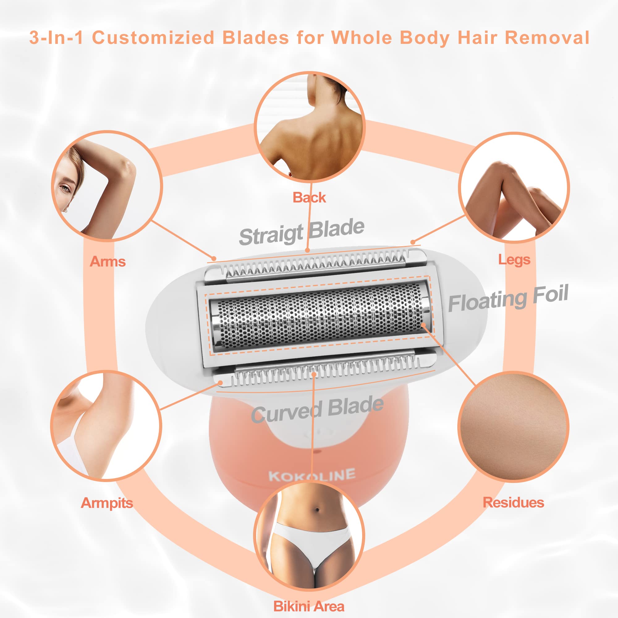 Kokoline Women's Electric Razor | Wet & Dry Shaver for Legs,Bikini, Underarms with Bikini Trimmer & Hypoallergenic Foil for Sensitive Skin,pink/uy6x