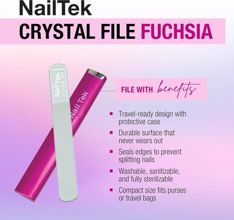 Nail Tek Crystal File - Durable Glass Nail File with Case | Travel-Friendly Mini 3" in Fuchsia
