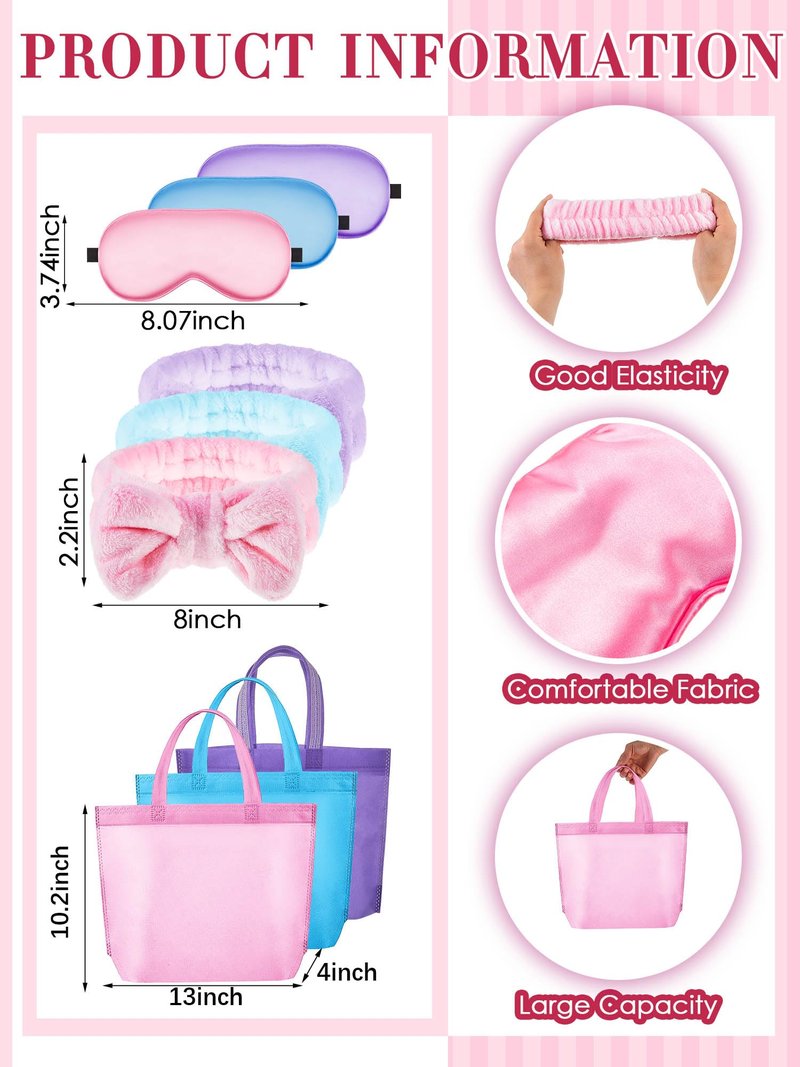Sintuff 24 Pcs Sleepover Party Supplies for Girls 6 Spa Robes for Girls Slumber Party 6 Tote Bags 6 Headbands 6 Spa Masks(Size 12,Multicolor)