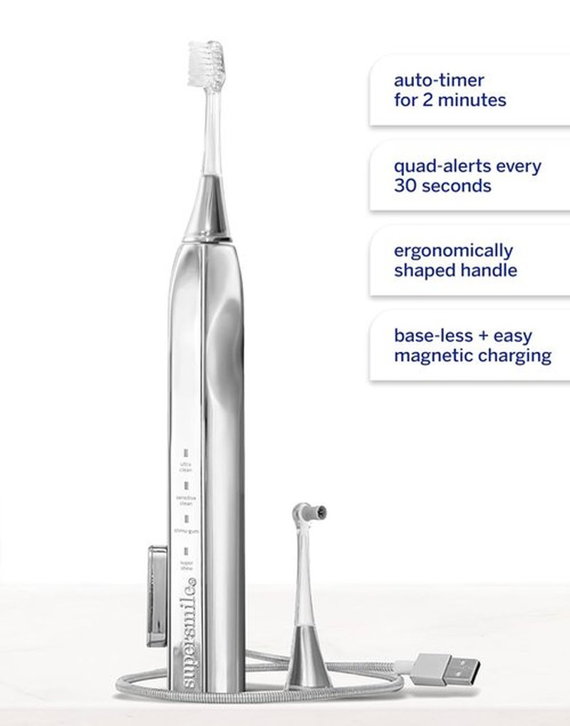 Supersmile Zina45™ Sonic Pulse Toothbrush - Angled Brush with Polishing Head for Whiter Teeth