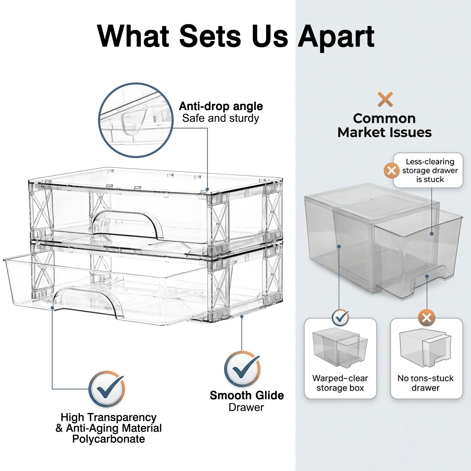 Clear Stackable Storage Drawers 2 Pack 3.5in Organizer Plastic Bins