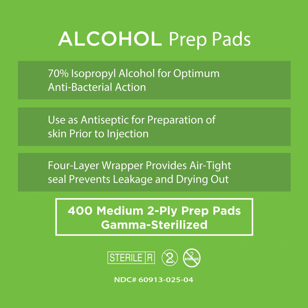 Care Touch Alcohol Wipes Individually Wrapped - Prep Pads with 70% Isopropyl Alcohol, Great for Home, Medical & First Aid Kits Sterilized, Antiseptic 2-Ply Swabs 400 Count