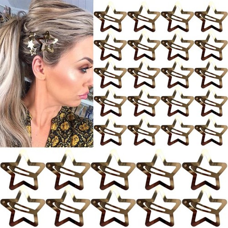 30 PCS Gold Star Hair Clips,20PCS 1.22"Star hair Clip and 10 PCS 1.65"Hair Clip Snap Hair Accessories Non Slip stars Clips for Girls Women gold Accessories Gold Metal Hair Clips