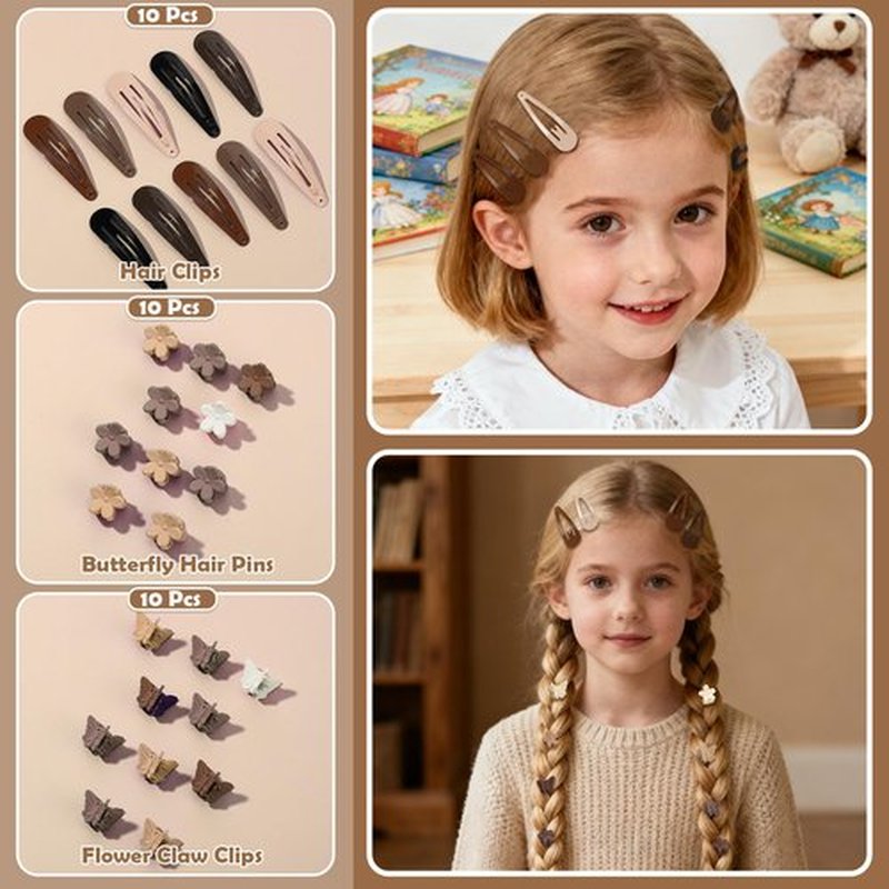 Hair Accessories for Girls - 360 Pieces Cotton Toddler Hair Ties Brown Ponytail Holders, Hair Clips and Hair Tail Tools, Neutral Colors