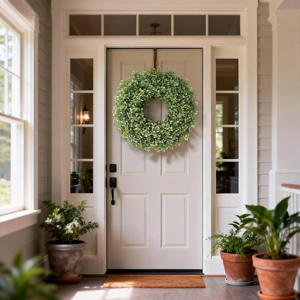 Aglaia Odorata 26" Artificial Boxwood Wreath - Large Faux Eucalyptus Leaves for Year-Round Outdoor Decor
