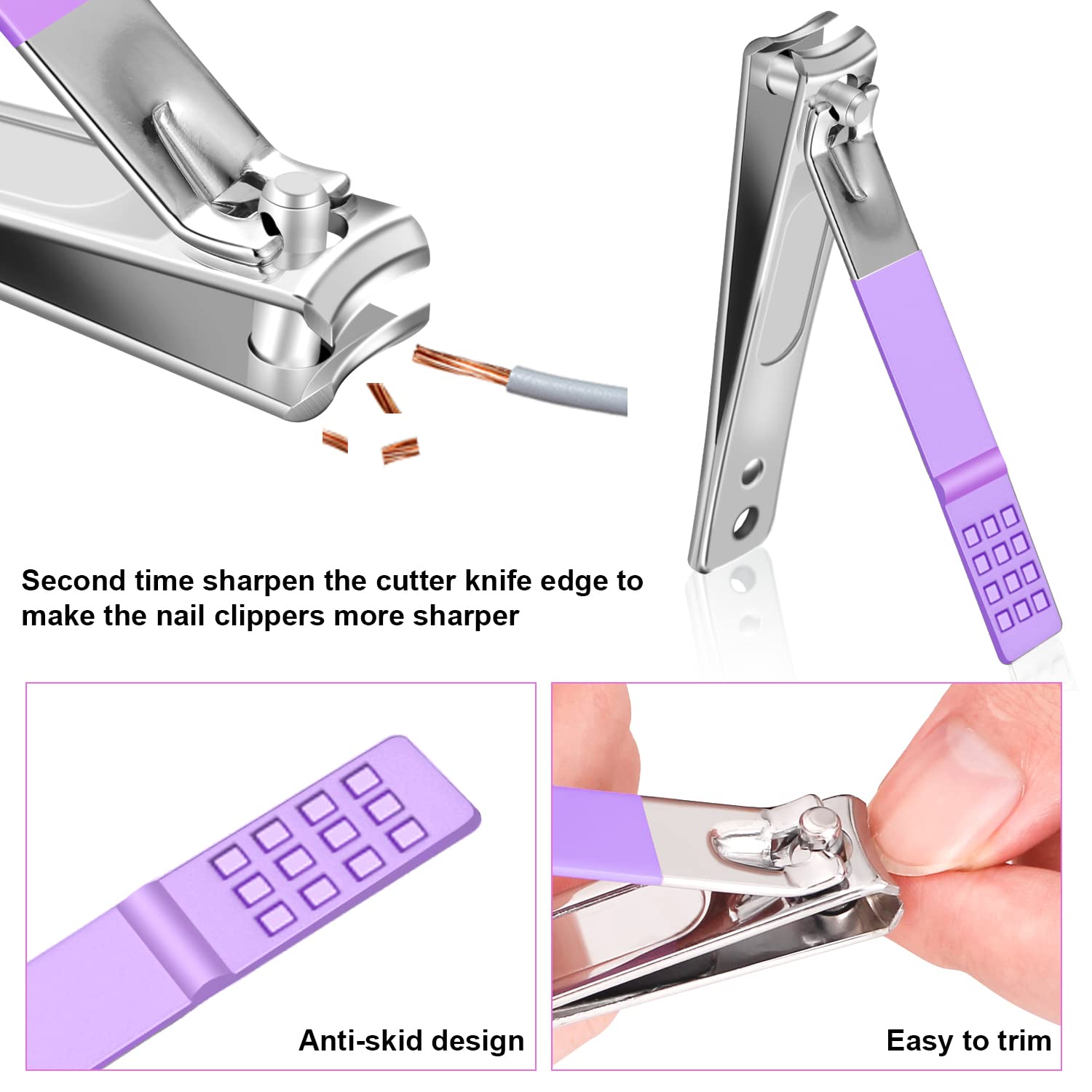 Manicure Set, Travel Mini Nail Clippers Kit Pedicure Care Tools, 10pcs Stainless Steel Grooming kit (Violet)