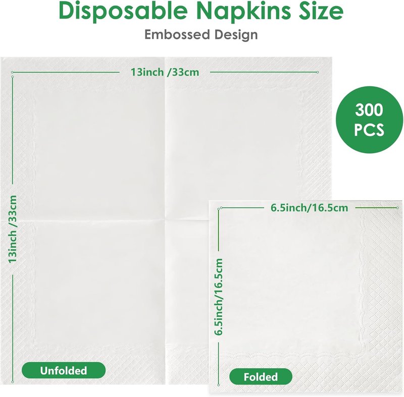 Eco-Friendly Disposable Napkins by [Brand Name] - 300 Pack 13"x13" 2-Ply Soft & Absorbent Dinner Napkins | Perfect for Kitchen & Parties