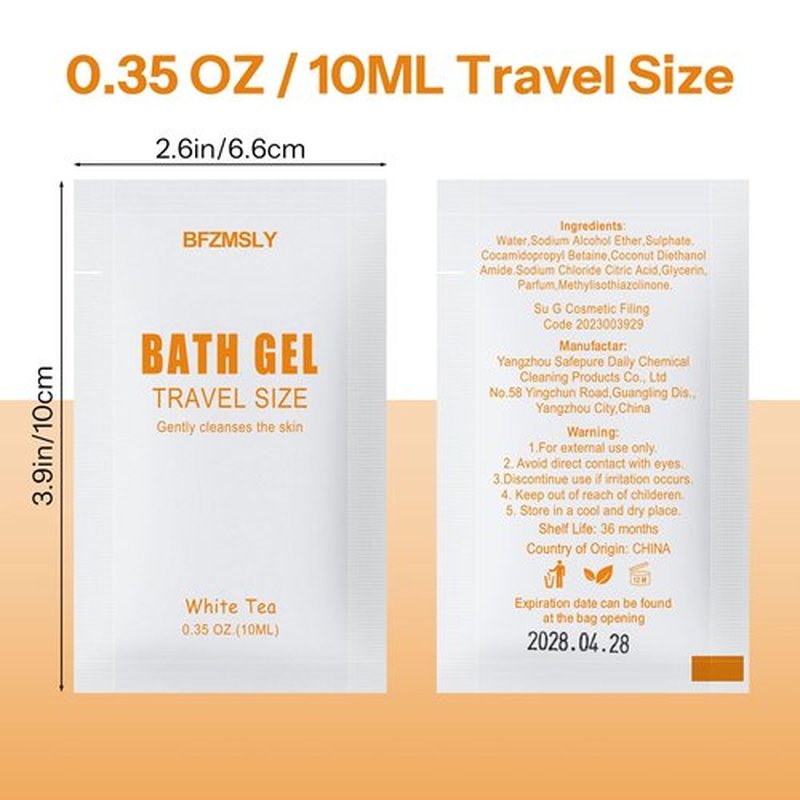 BFZMSLY 50 Pack Travel Size Body Wash Packets Bulk (0.35oz, White Tea Scent) – Mini Individual Pack TSA Approved Toiletries for Guest Body Wash for Hotels, Airbnb, Travel & Hospitality