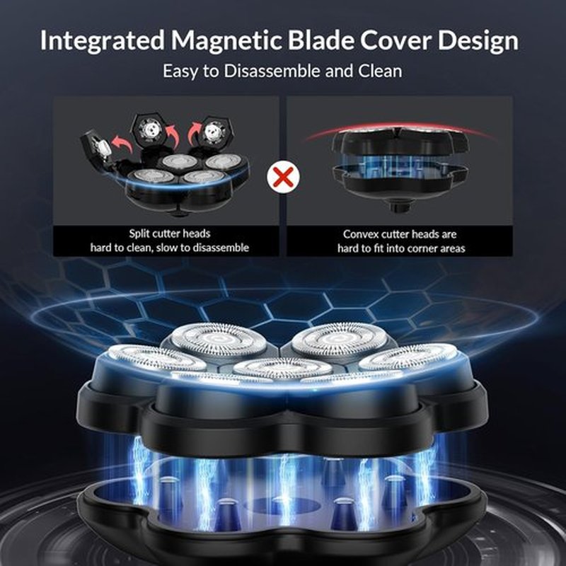 7D Arc Magnetic Head Shaver for Bald Men - Waterproof 5-in-1 Electric Razor & Grooming Kit, Black