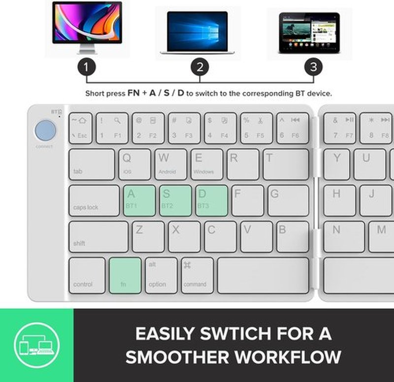 DELUX PockCombo Wireless Keyboard and Mouse - Foldable Bluetooth Design | Portable Lightweight Combo (White)