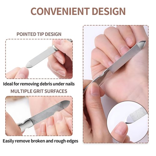 Metal Nail File (3 Pcs), Nail Files for Natural Nails & Toenails, Thick Nails Made of Stainless Steel, Double Sided Metal Nail Files with Anti-Slip Handle for Fingernail Toenail, Home or Salon Use