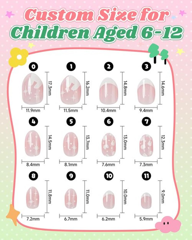 6-12 Years Press on Nails for Girls,3D French Fake Nails Kit with Jelly Adhesives & Builder Glue, 24pcs Reusable Glitter Full Cover Stick on Nails for Tweens