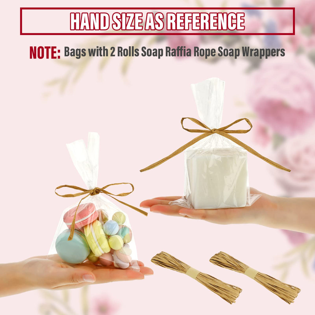 Tudomro 100 Pcs Clear Soap Bags for Homemade Packaging 5'' x 8'' Flat Cellophane Wrappers Bags with Raffia Rope for Soap Bar Making Supplies Wedding Craft Gift Birthday Party Favor