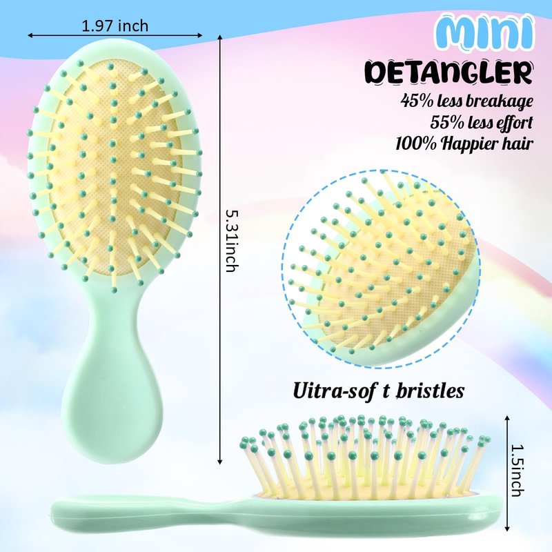 Zopeal 28 Pcs Kids Easter Gifts Wet Hair Mini Brush Bulk Girl Spring Back to School Small Pocket Travel Hairbrush Hygiene Detangler Soft Bristle Detangling Paddle for Party Favor Reward(7 Colors)