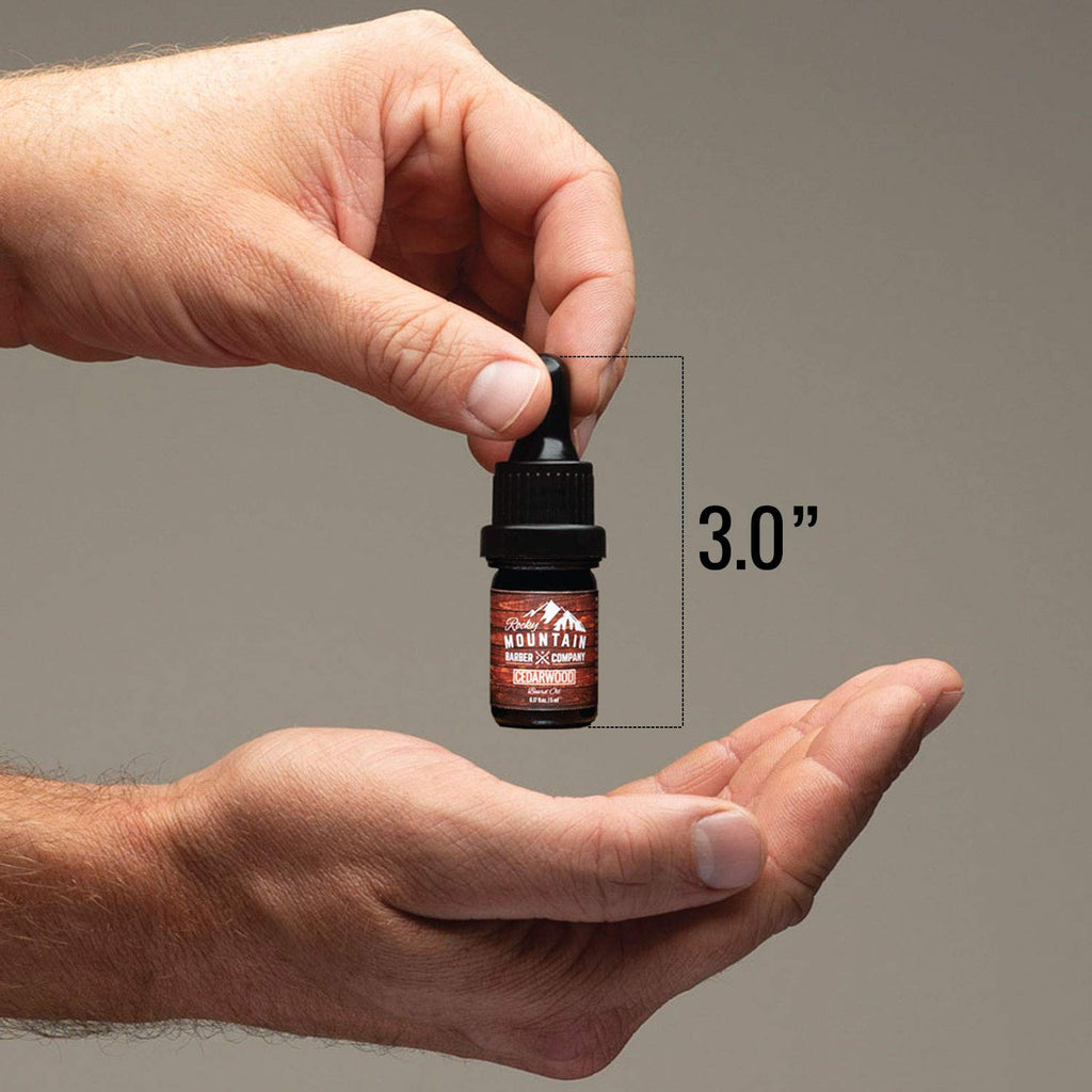 Rocky Mountain Barber Company Beard Oil Sample Size Pack - 4 Unique Beard Oil Varieties (0.17 oz each) - Cedarwood, Sandalwood, Bamboo & Unscented – Contains Essential Oils