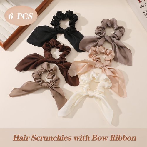 Glaudmeiss 6 PCS Small Silk Scrunchies, Hair Ties with Knotted Bows, Satin Hair Ribbons Elastic Hair Ties for Women Girls