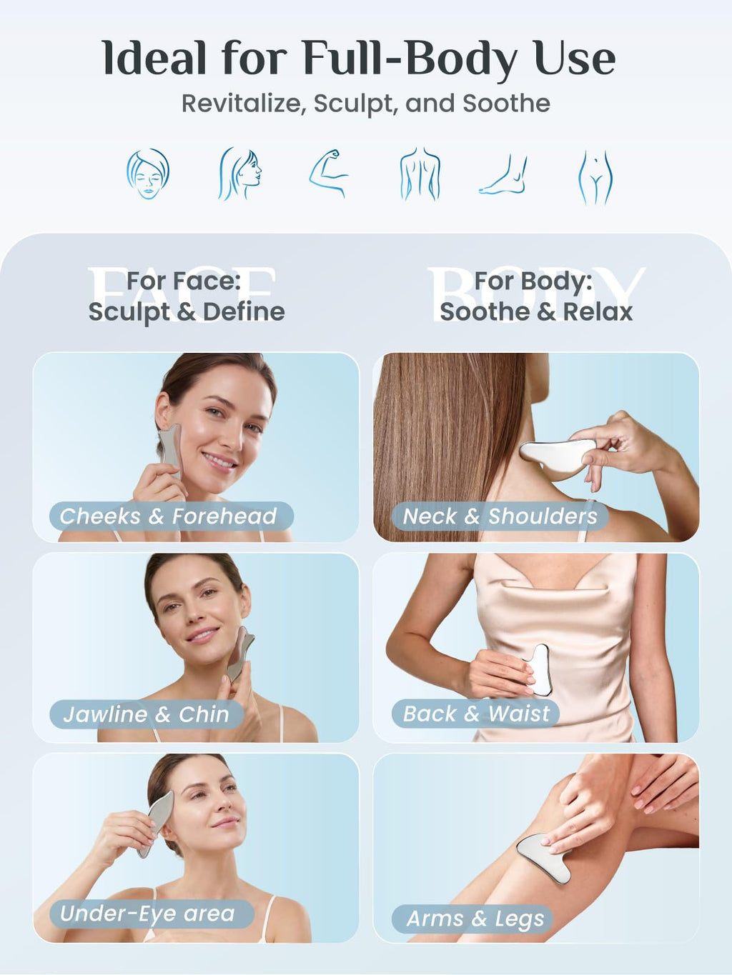 Rena Chris Stainless Steel Gua Sha Set, Guasha Tool for Face and Body Massage, Gua Sha and Acupuncture Massage Tools for Jawline Sculpting, Eye Puffiness & Muscle Relief (2 Pack)