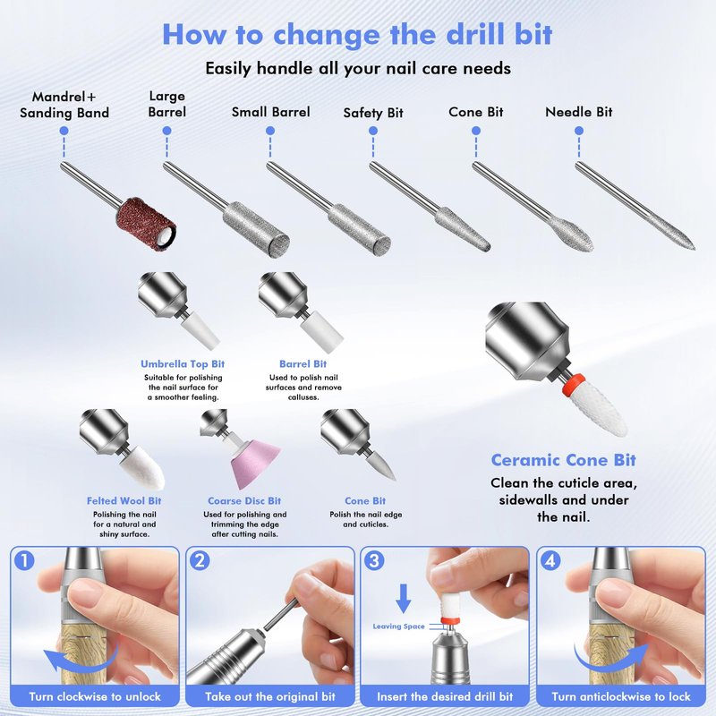 YEOTSMUT Wood Grain 35000RPM Nail Drill Professional, Super Silent Shockproof and not hot，Rechargeable Electric Nail File，Cordless Nail File Portable Efile for Acrylic Gel Nails Remove, 12Pcs Bits