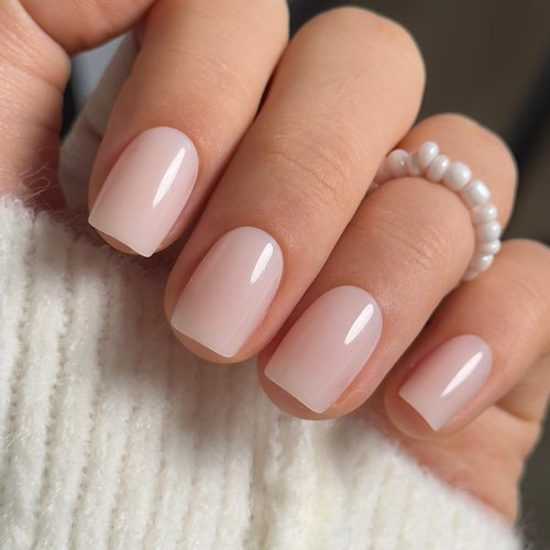 CurvLife Soft Gel Press On Nails Short, 30Pcs Square Nude Sheer Pink Fake Nails, Reusable Glue On Nail Kit with Adhesive Tabs, Natural Fit Salon-Quality Stick On Nails for Women